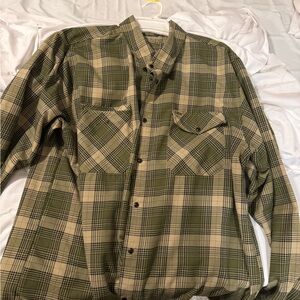DIXXON Green and Tan Plaid Casual Button Down Shirt